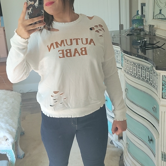 Autumn Babe Distressed Crop Fall Sweater - Picture 5 of 8
